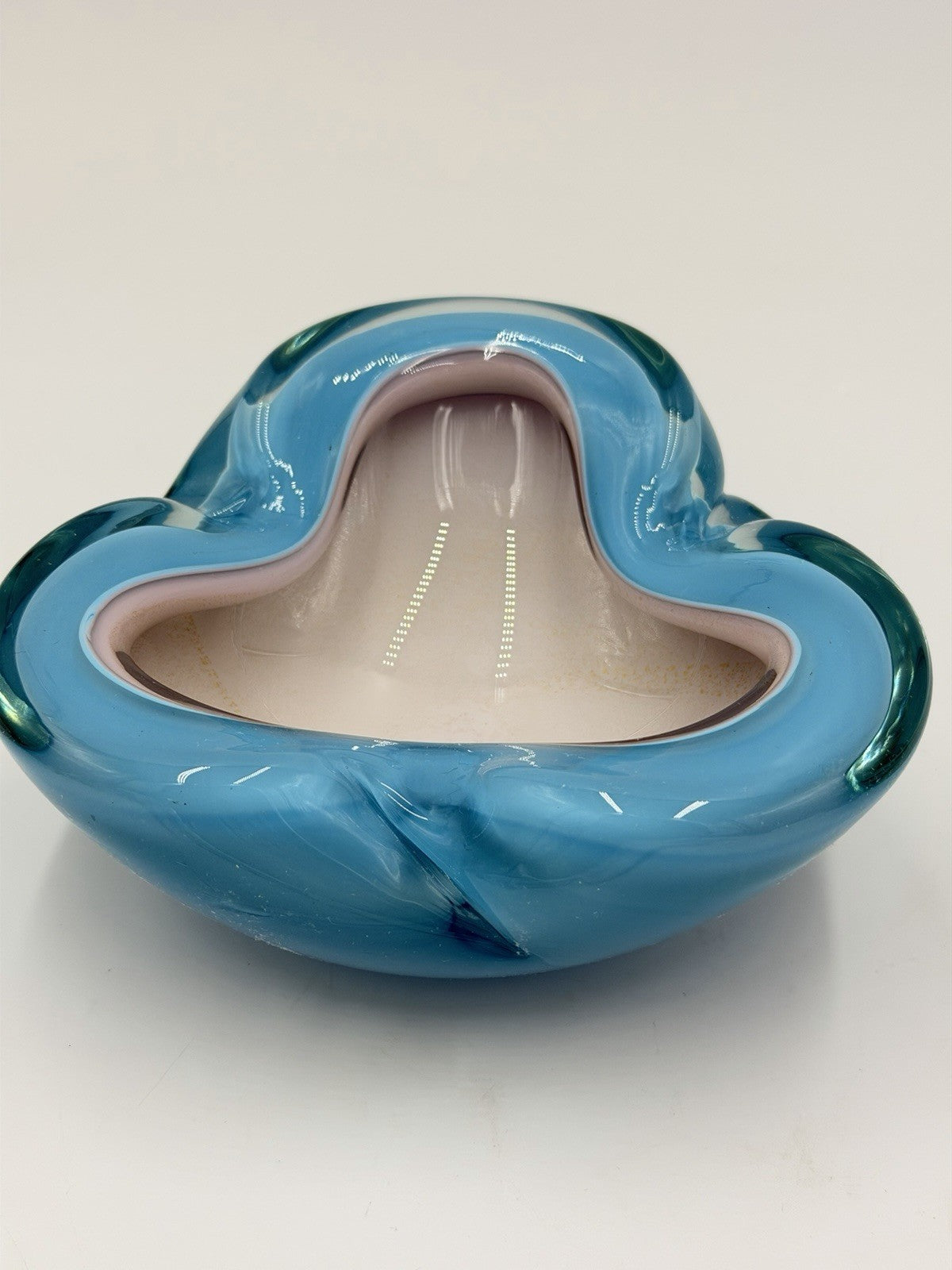 VTG Murano Italy Sommerso Art Glass Turquoise Teal Pink Bowl MCM 3 Slots Ashtray