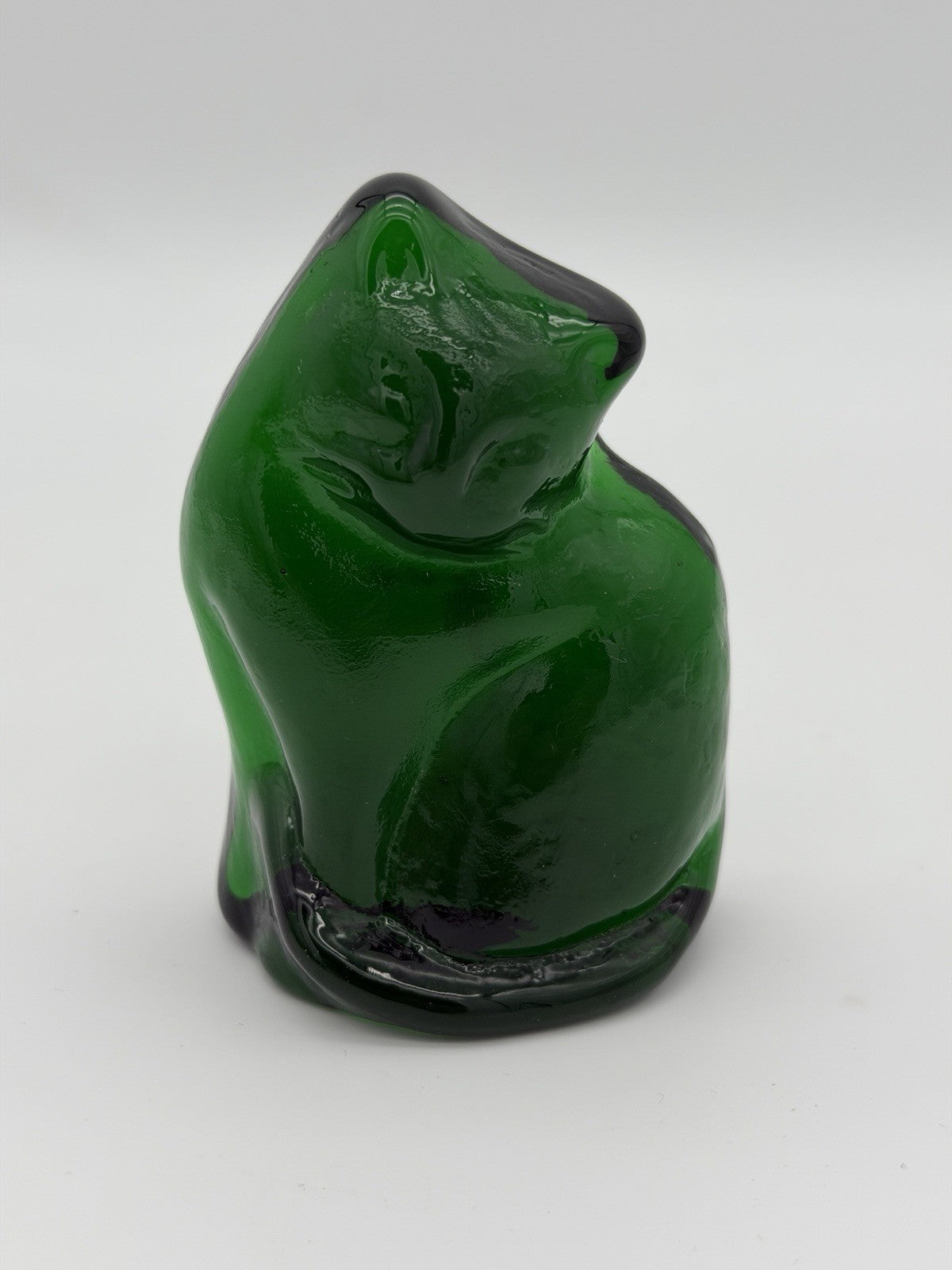 Blenko Art Glass Green Emerald Cat Kitty Abstract Signed 2025 Figurine 3.5”H