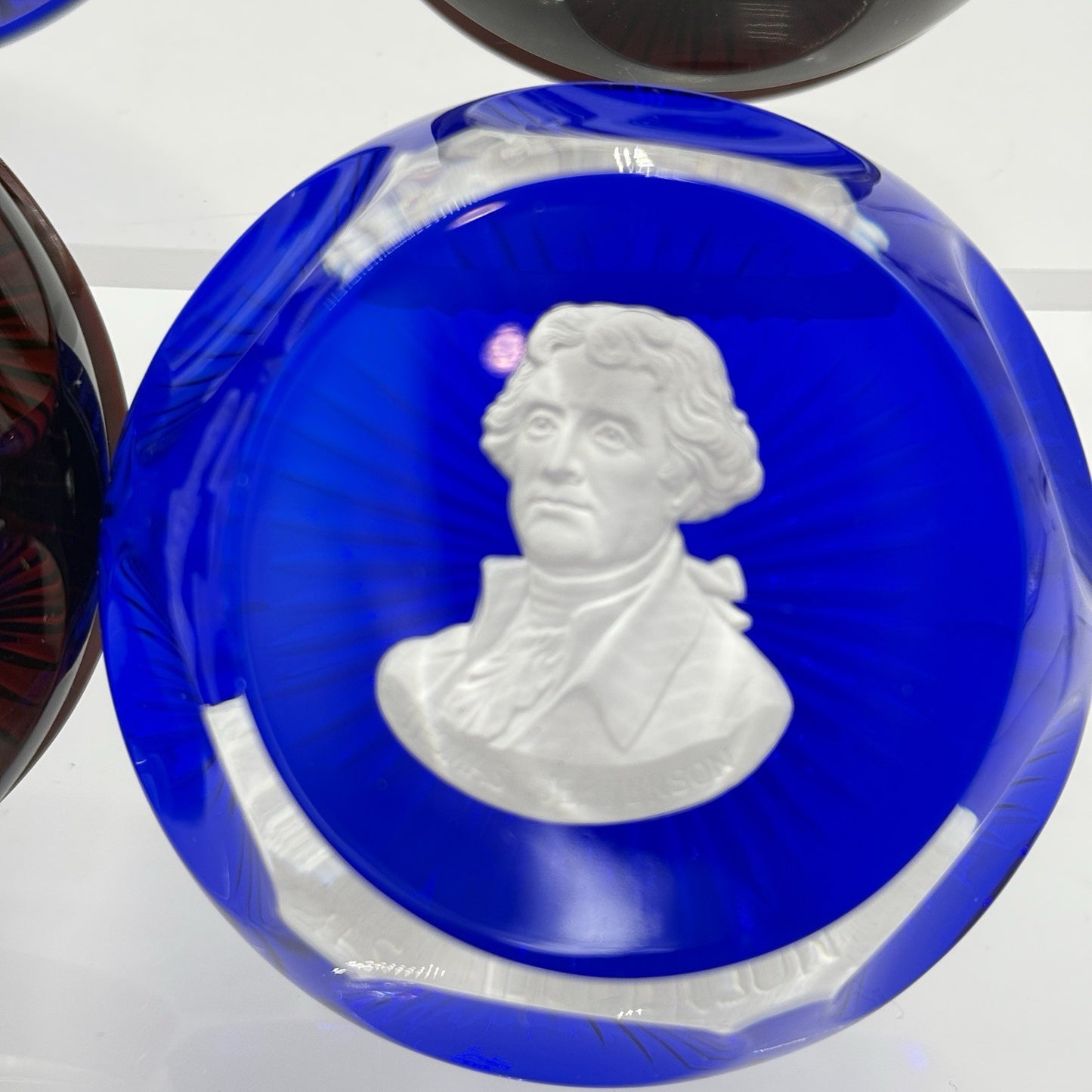 Baccarat France Franklin Mint Crystal Paperweight Adams Rousseau Jefferson Cameo
