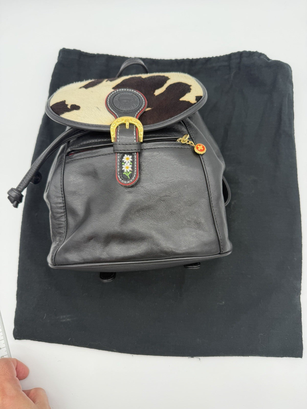 Michel Jordi Geneve Swiss leather backpack black & white cowhide accents NEW
