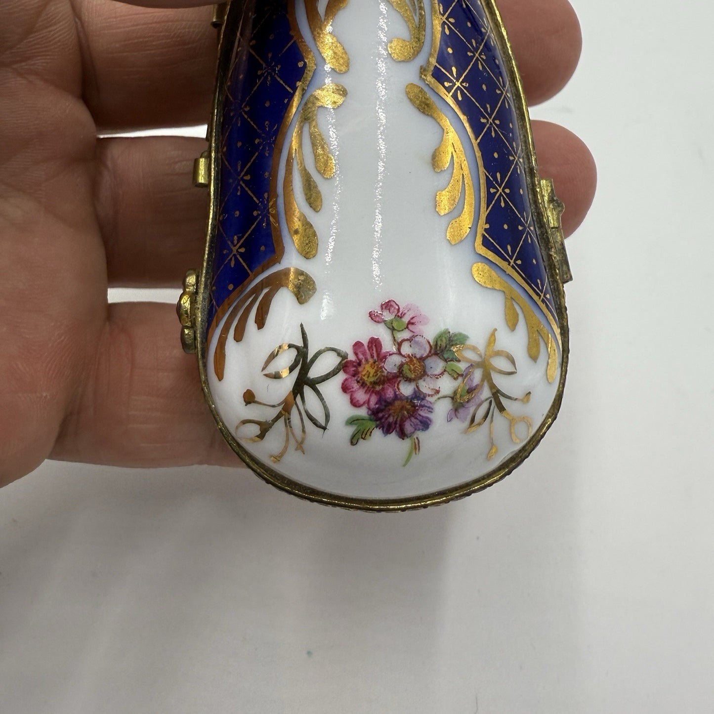 Museum Of Jewelry Porcelain Cobalt Floral Miniature Violin Case Trinket Box