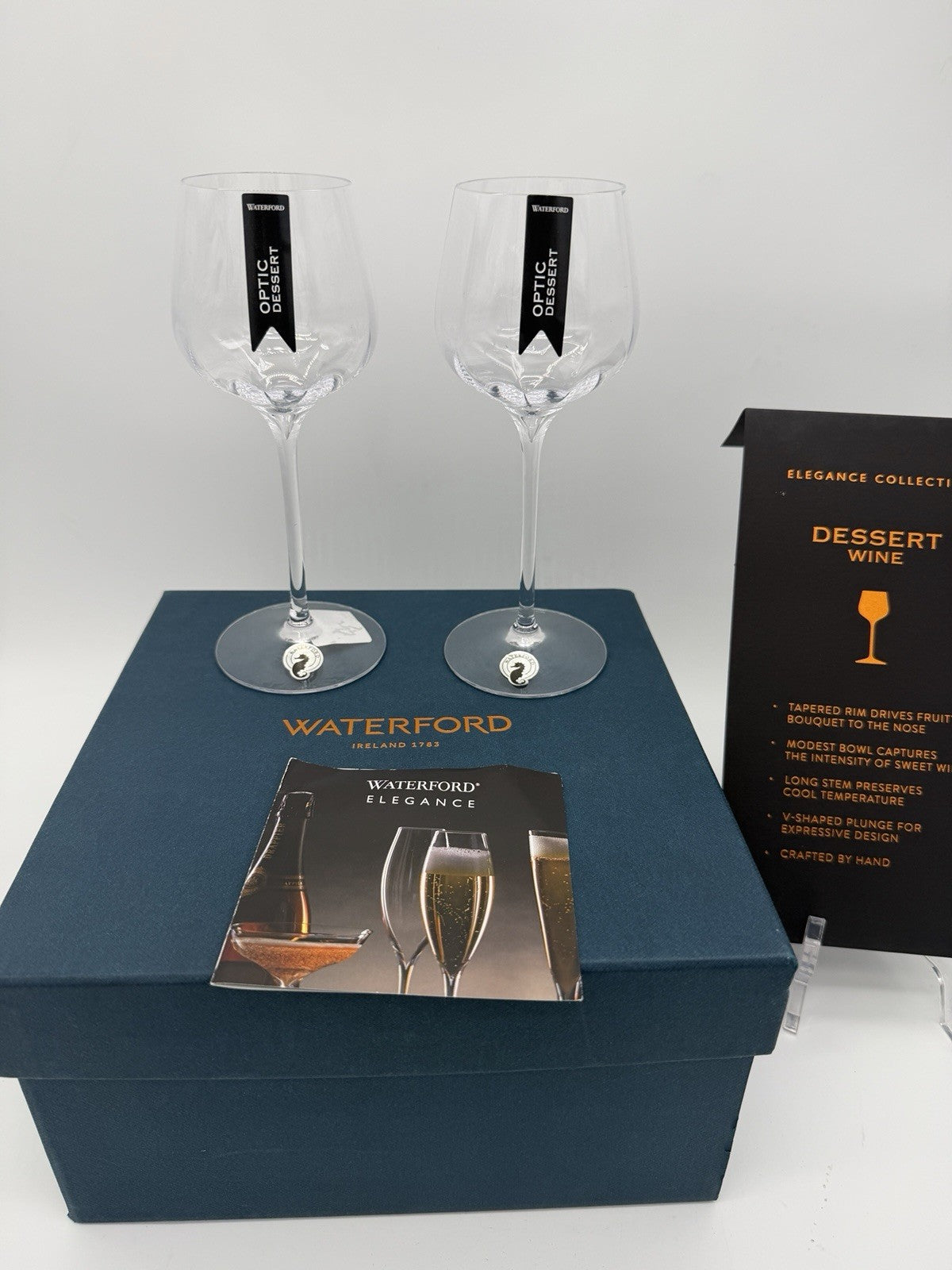 Waterford Crystal Ireland Elegance Optic Dessert Wine Glass Pair New Boxed Clear