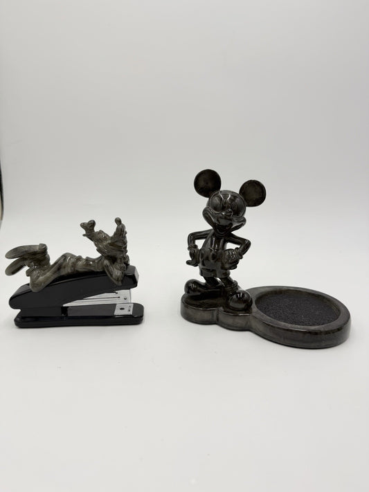 Disney Mickey Mouse Faux Marble 2 Desk Set Stapler Coffee Cup Holder Vintage