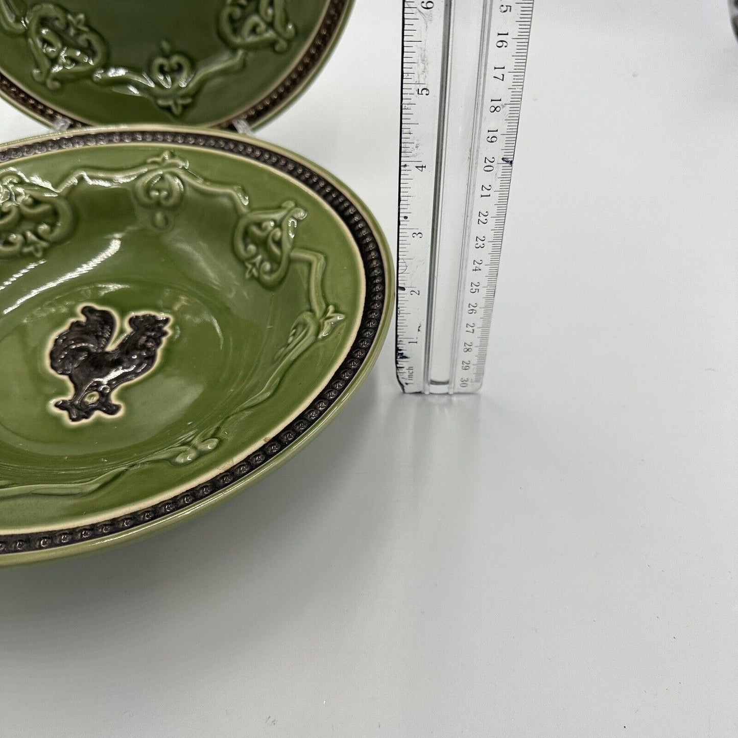 Cracker Barrel Bowl and Plate Set Elegant Rooster Green 9 5/8in X 2in Rimmed