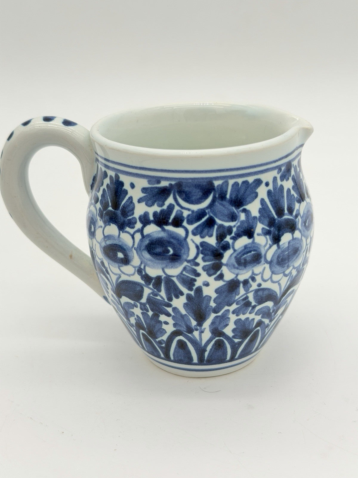 Delft Blue /white Dutch Pottery Floral Pitcher Small Ceramic 3”vintage Signed