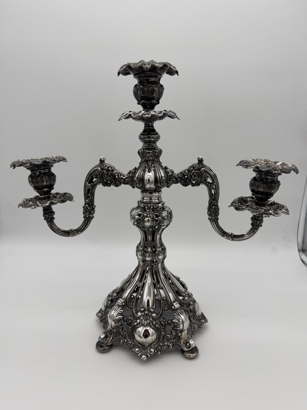 Antique Reed & Barton Silver Plated Renaissance Designed 3 light Candelabra