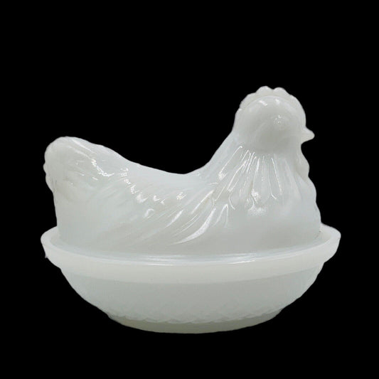 Hazel Atlas  Hen Covered White Milk Glass Nest Covered Dish Vintage Serveware