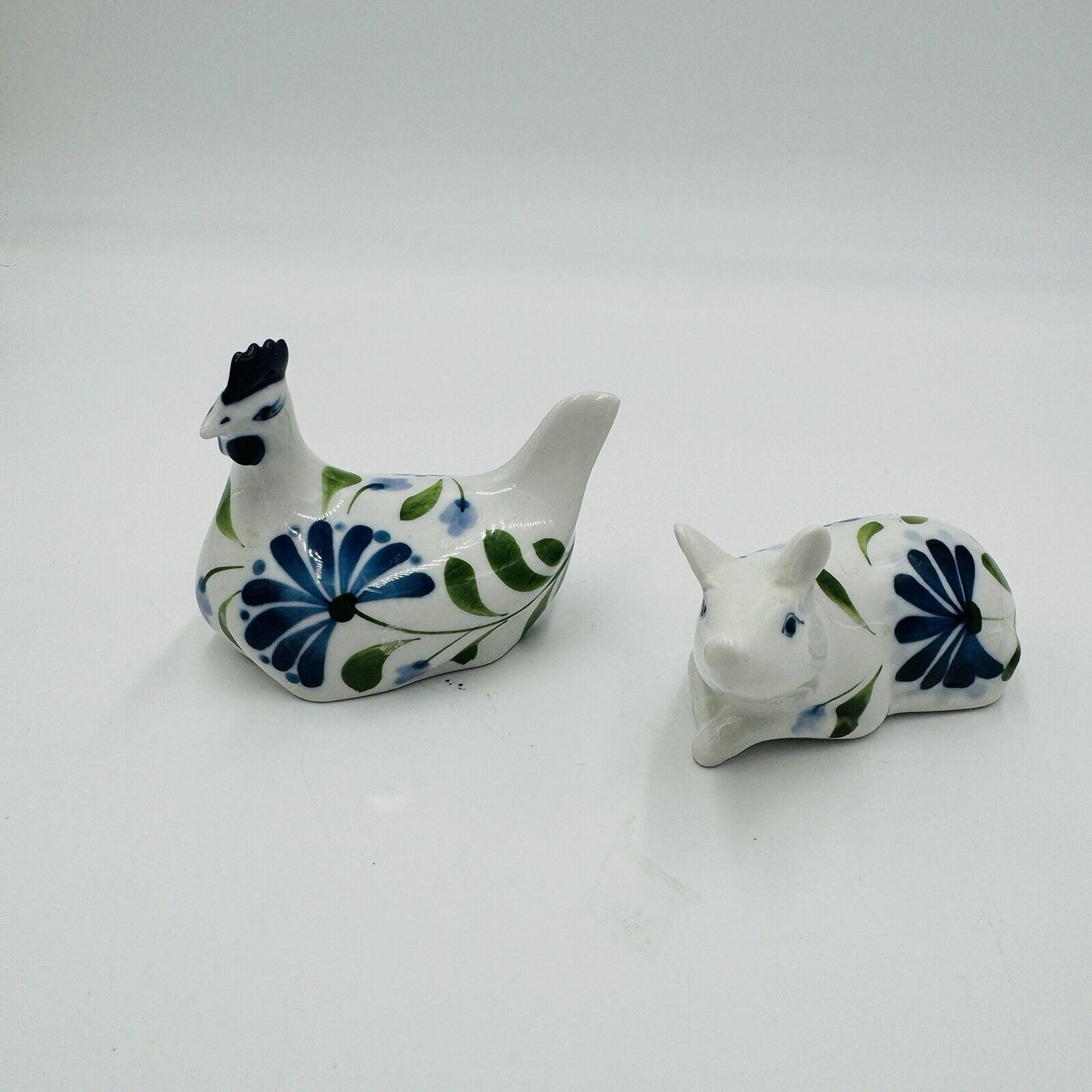 Dansk Porcelain Sage Song  Blue White Green Ceramic Pig & Chicken Figurines