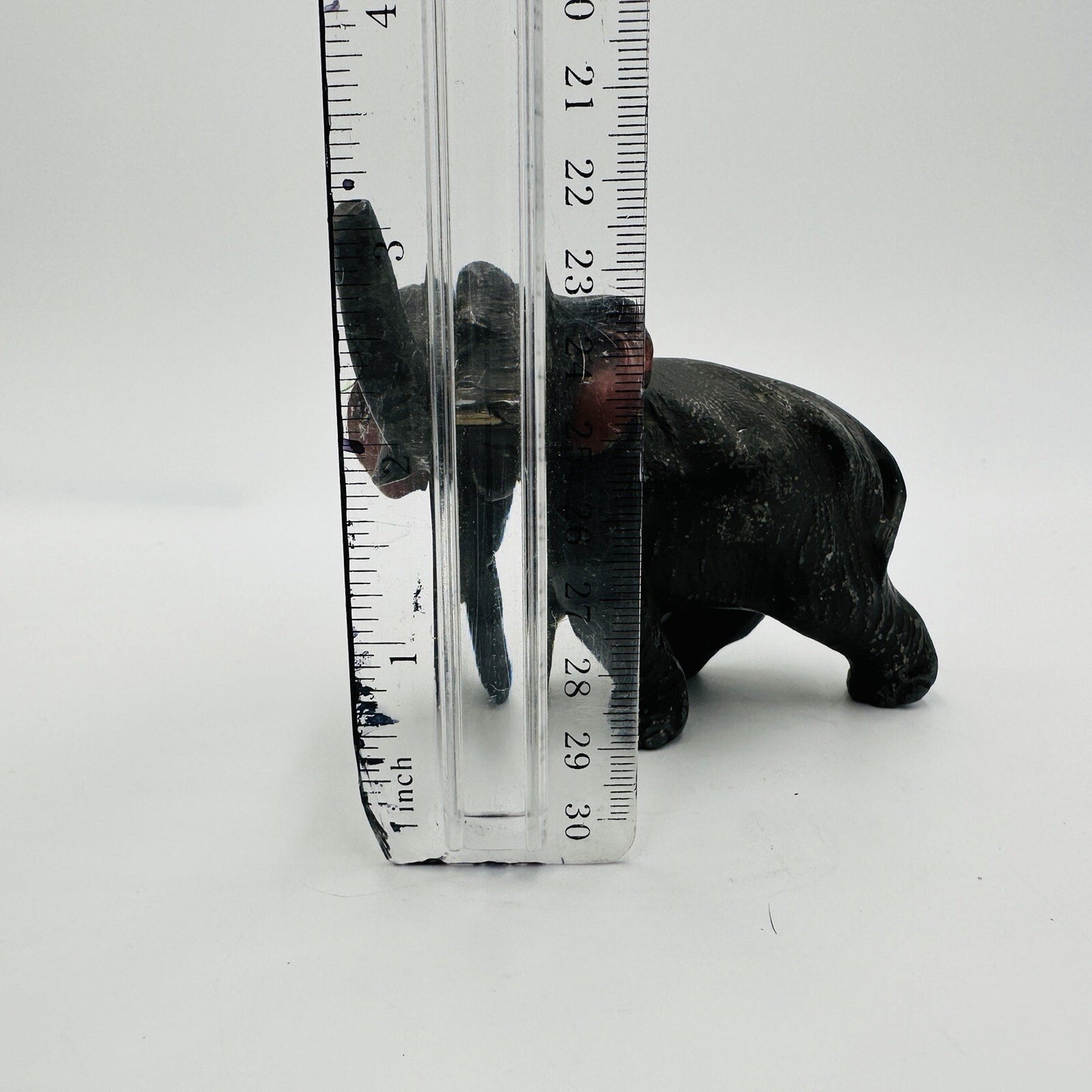 Elephant Figurine Trunk Up Realistic Japan Metal Red Ears Vintage Metal