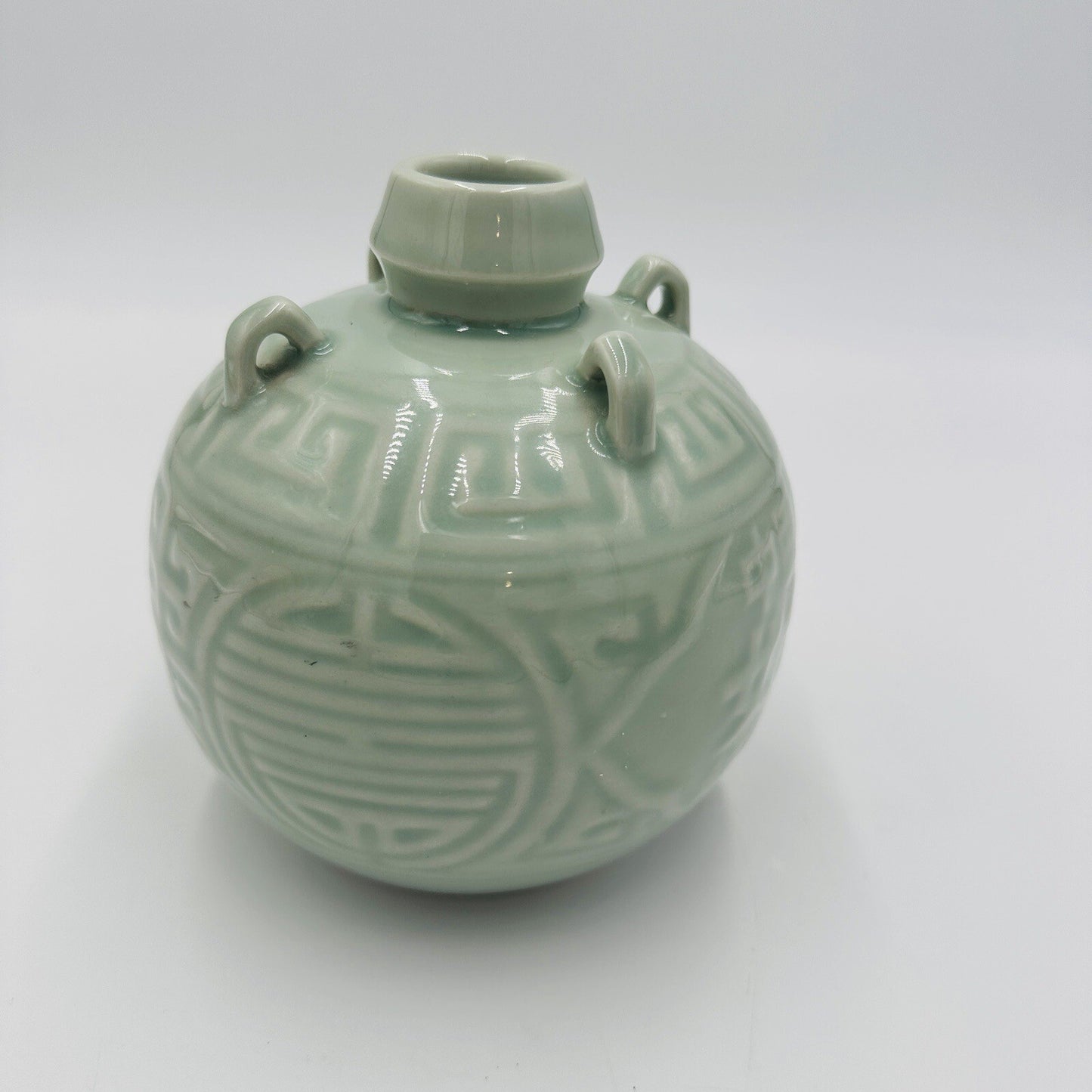 Chinese Celadon Pottery Spirit Pot Pouring Jug Green Glossy Round Antique