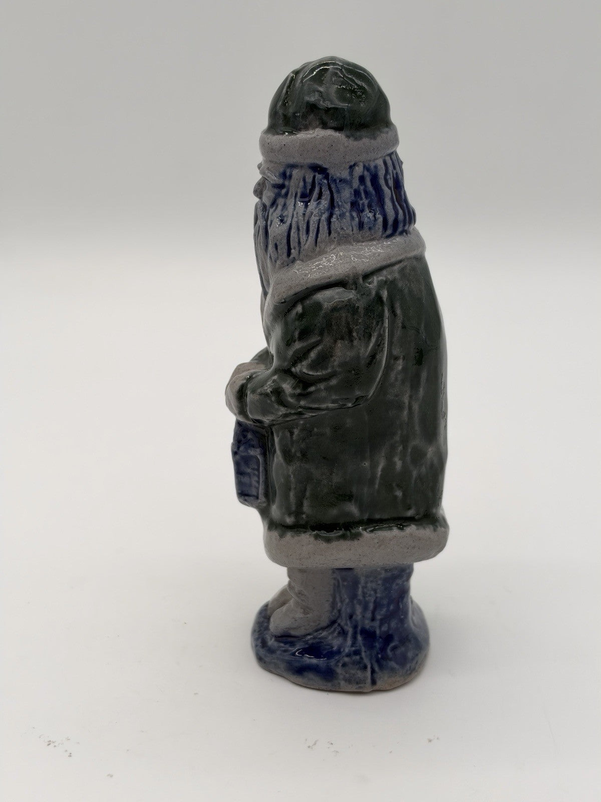 Rowe Pottery Works Green/blue Santa With Lantern Salt Glaze Figurine 5” Rare