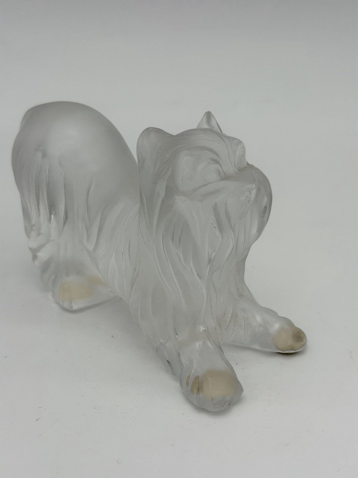 Lalique France Crystal Yorkshire Terrier dog Frosted Detailed 3”x4” Figurine