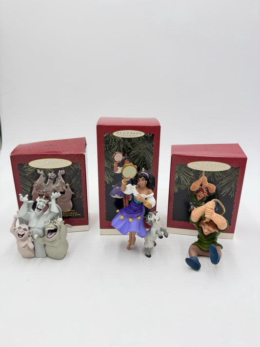 Hallmark Disney The Hunchback Of Notre Dame Christmas Ornaments 3 Pc Set Vtg