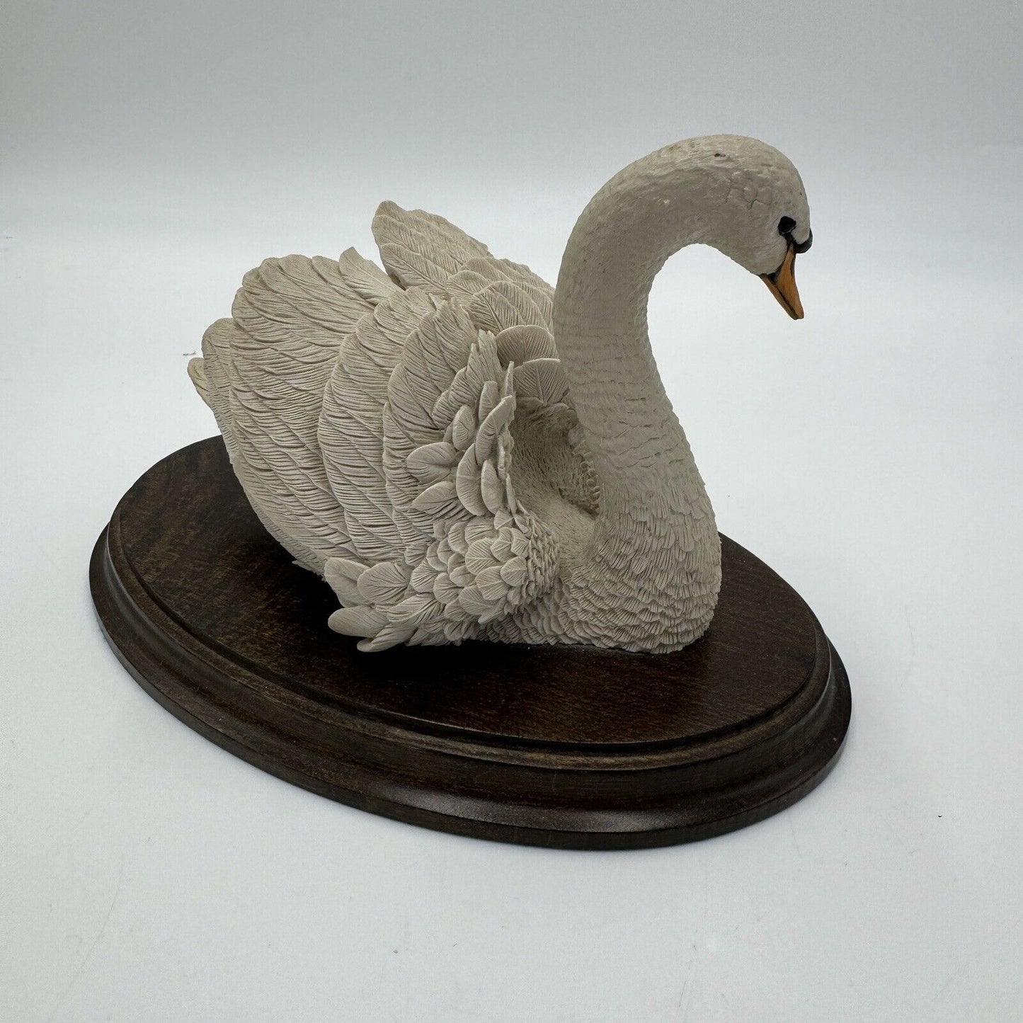 Country Artists Large Swan Painted Figurine England Signed Willis Wood Base