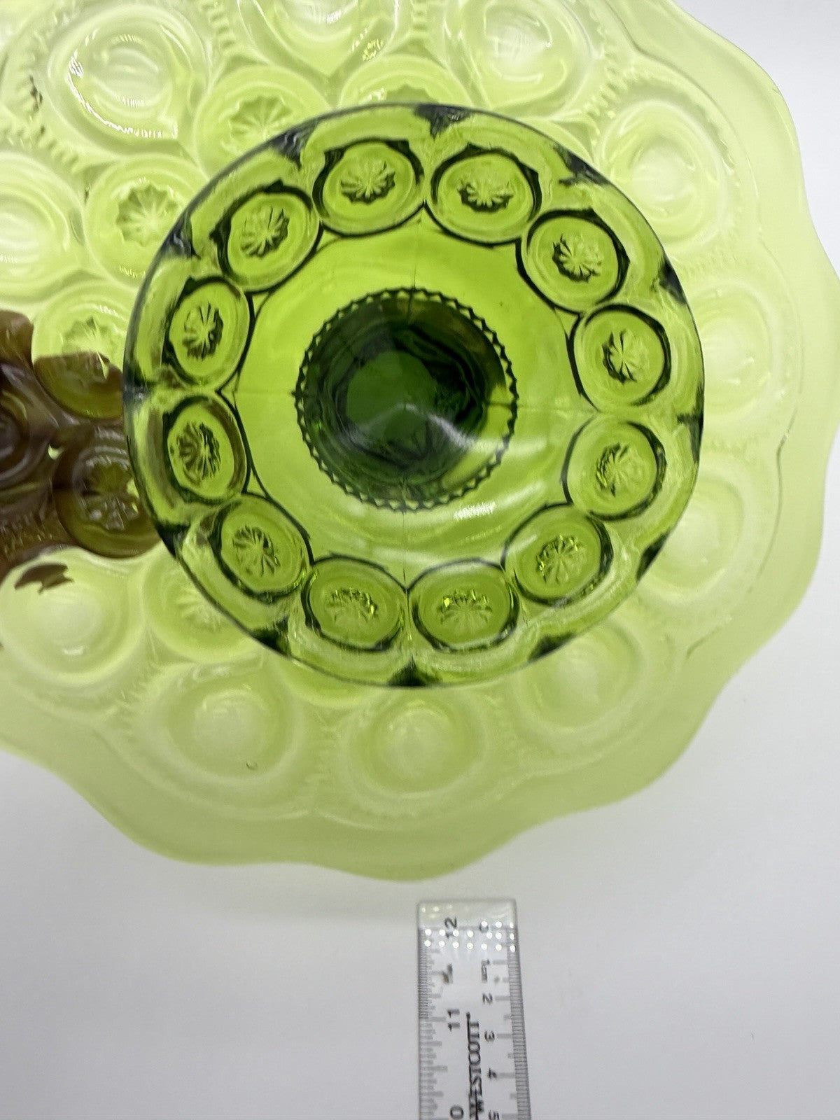 MCM LE Smith Moon & Star Cake Stand Heritage Green Art Glass Pastry Plate 11”