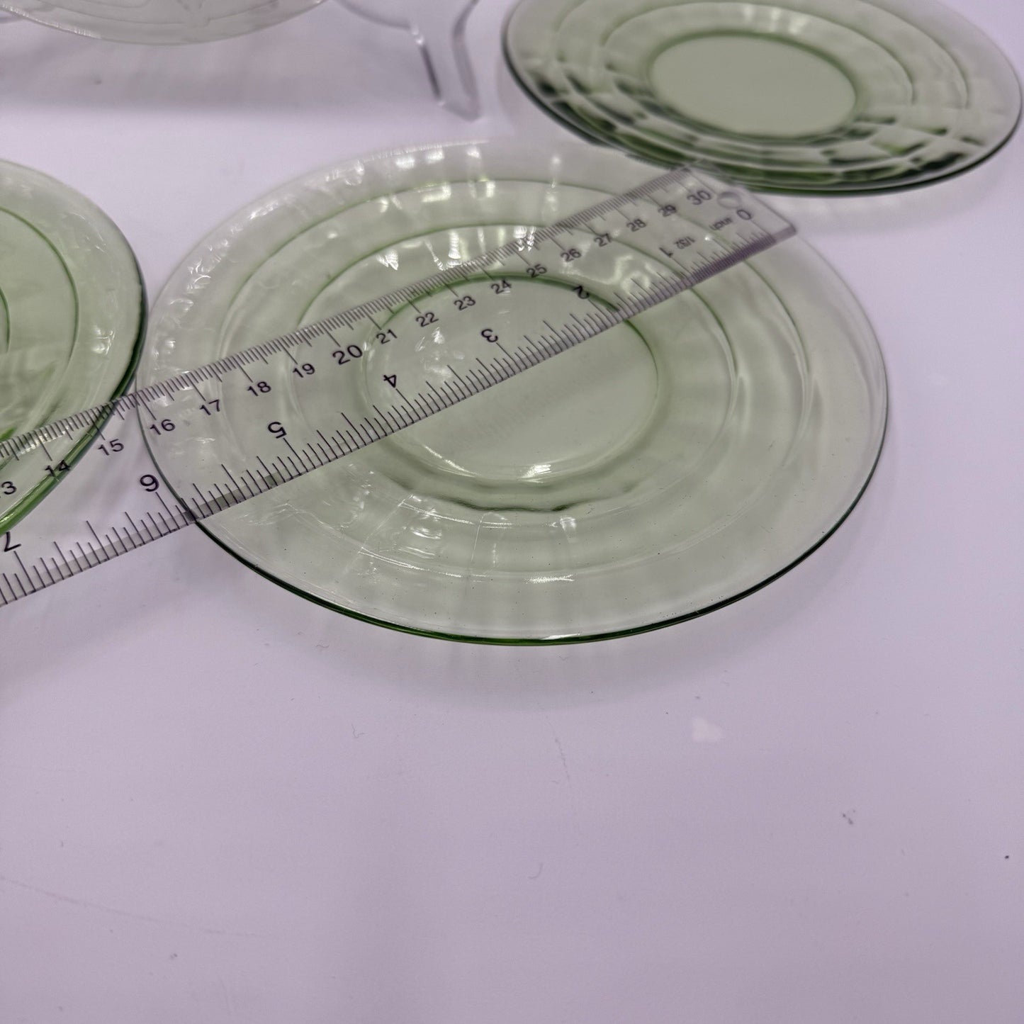 Hocking 1930’s Block Optic 6” Green Depression Glass Plates Dessert Uranium 5 PC