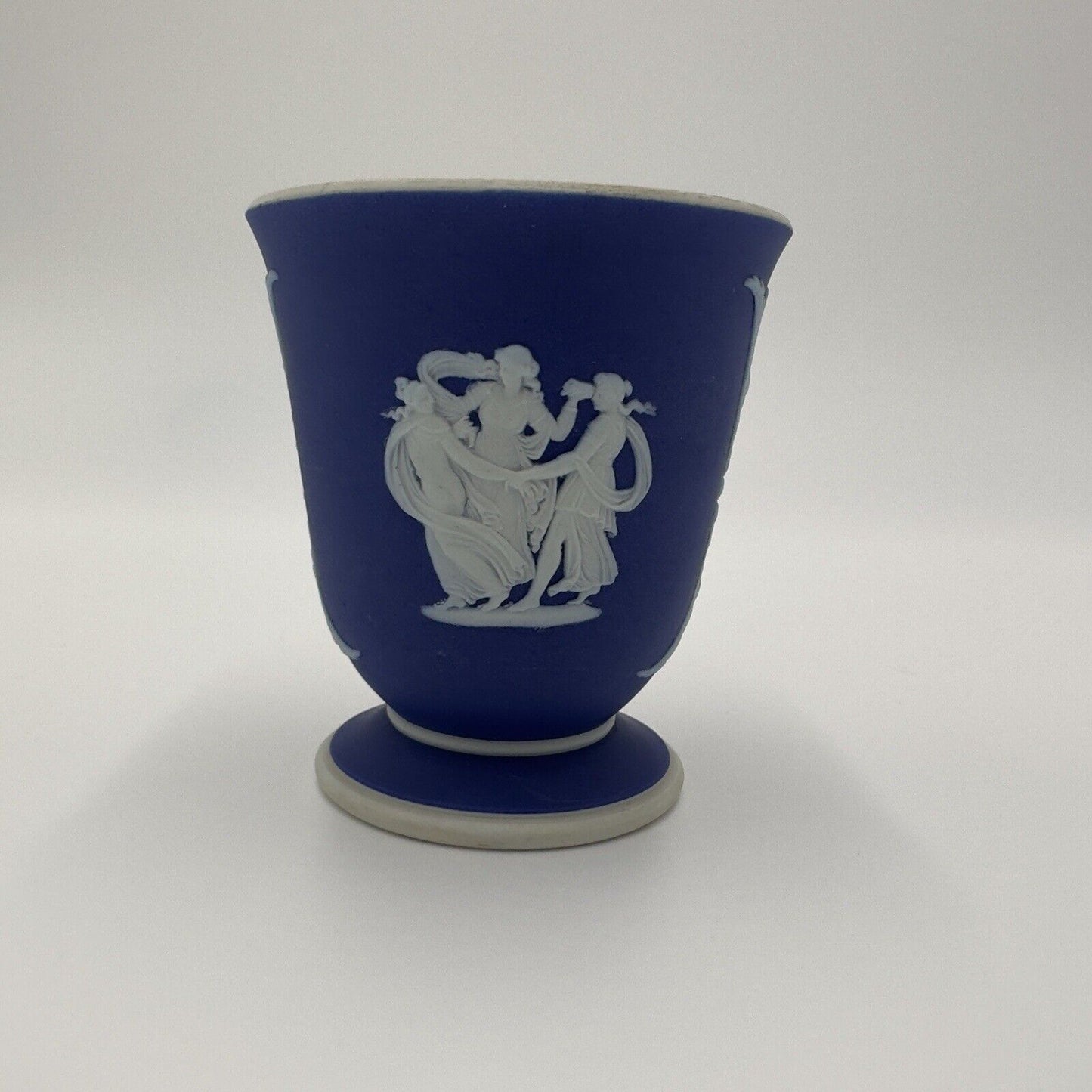 Wedgwood Vase Jasperware Cobalt Bud Goddess Angels England 3.25" Dark Blue