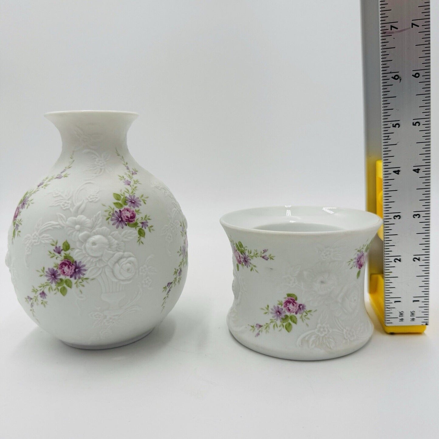 kaiser porcelain W.Germany Monaco patterned bud vase and Votive candleholder Vtg