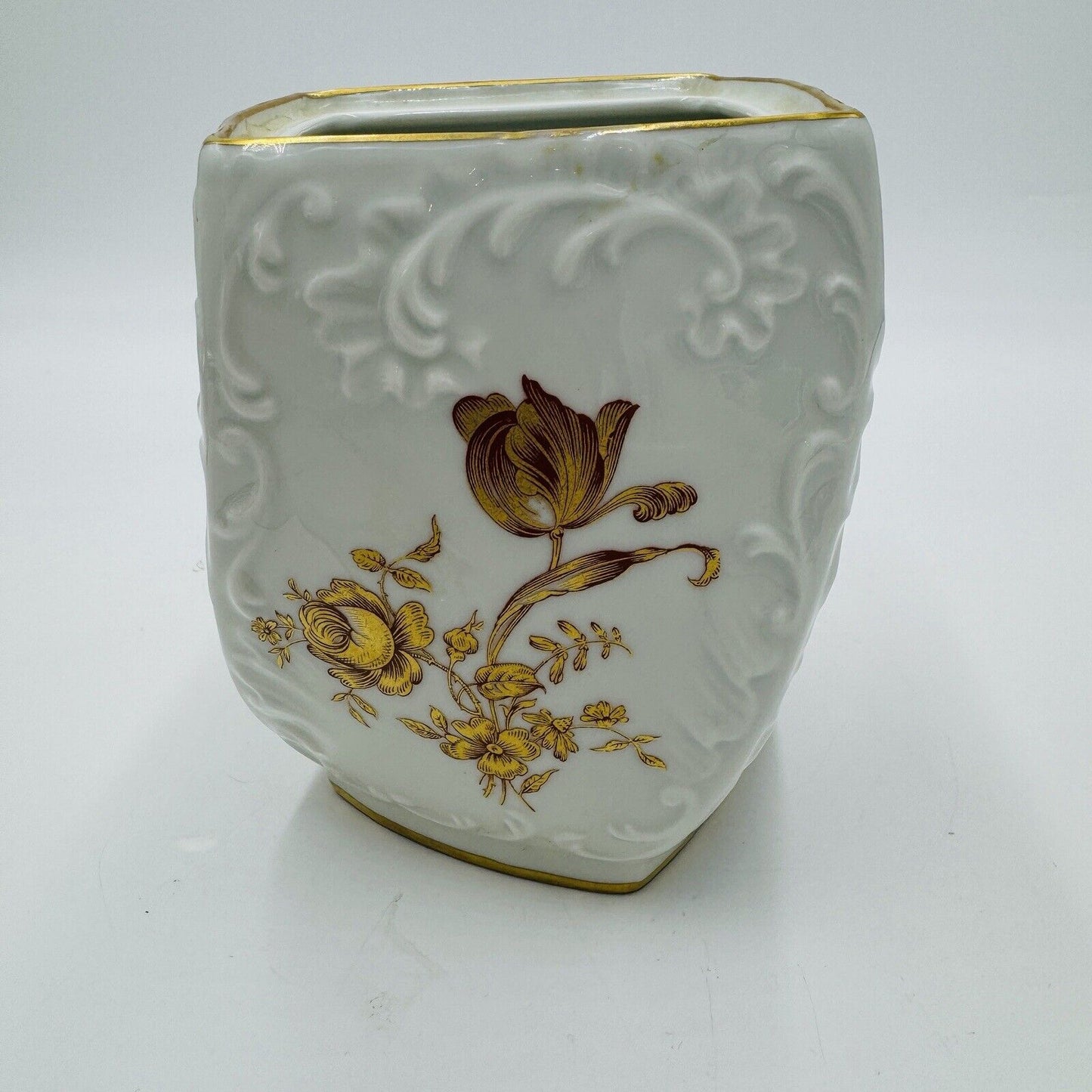 Rare Limoges France Porcelain Floral Gold Painted Biscuit Jar Lidded 7”twisted