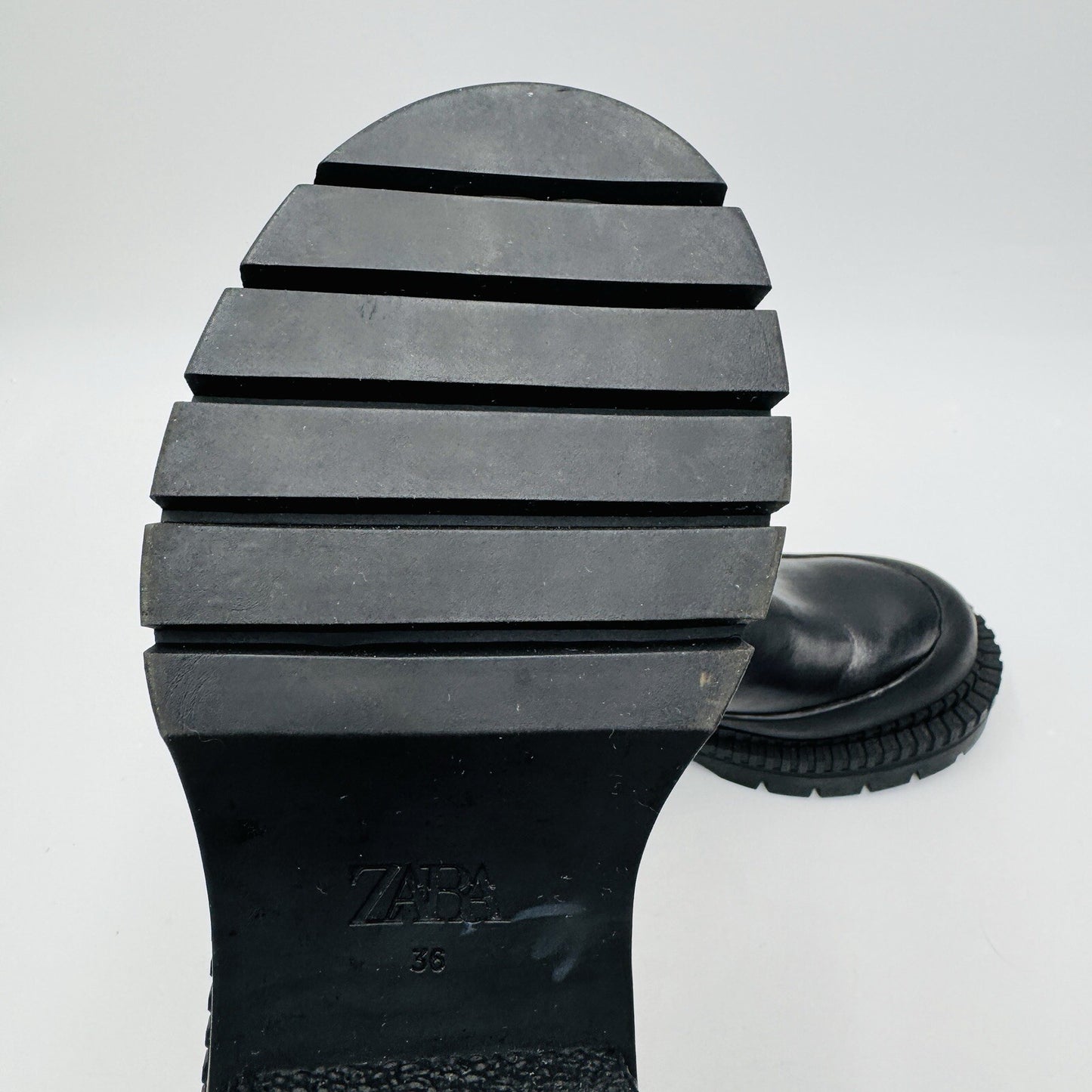 Zara Leather Lug Black Ankle Boots Size 36 EU Women US 5.5