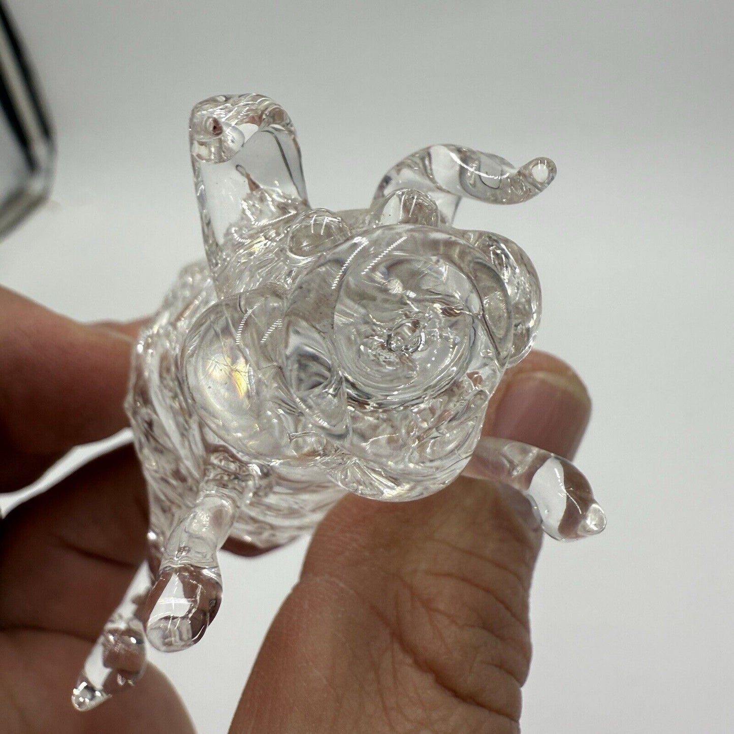 Hand Blown Art Glass Pig Figurine Swirl Design Clear Small 2” Hand Made