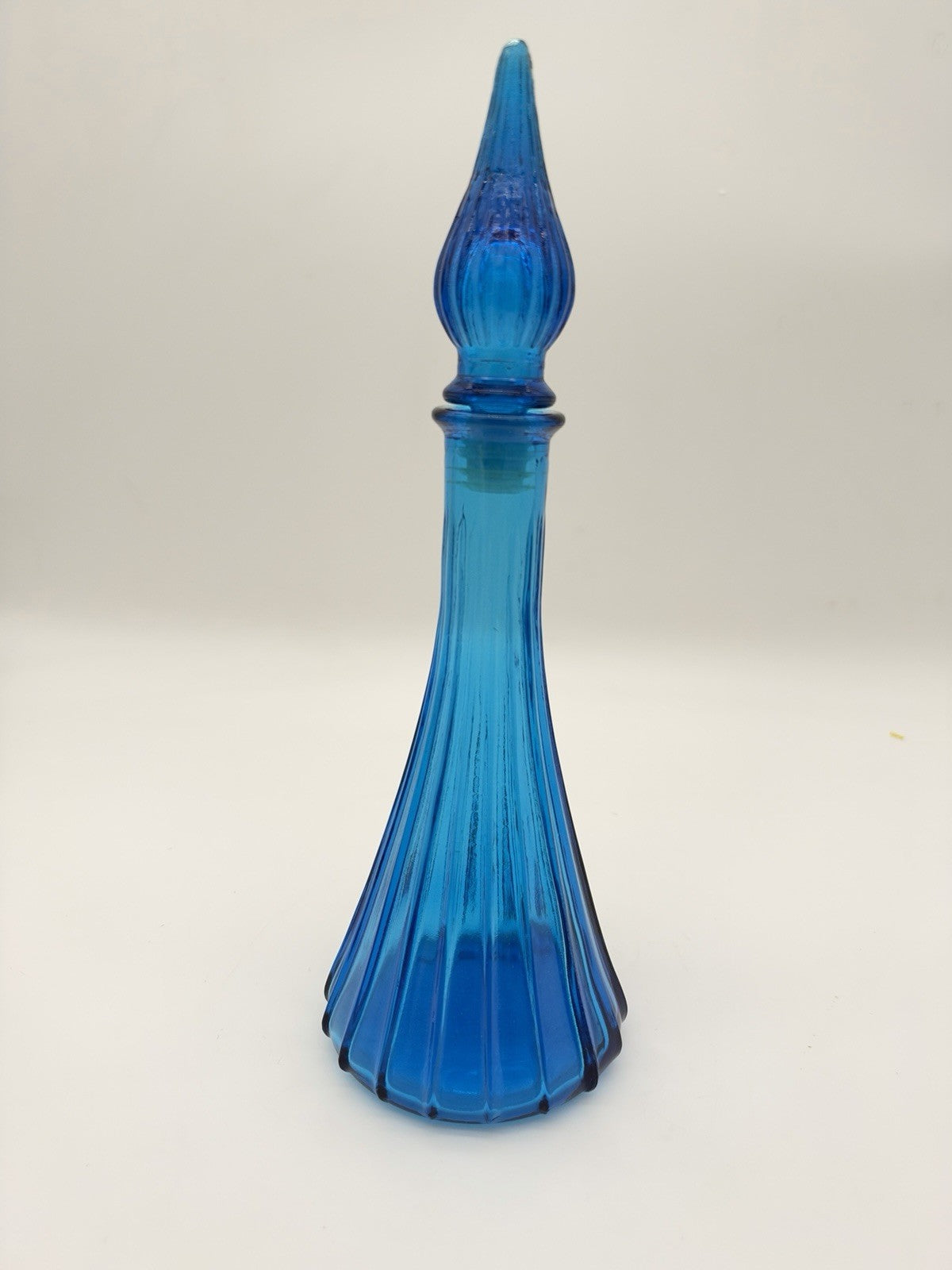 MCM Empoli Art Glass Genie Bottle Decanter Kingfisher Blue C1960s Italy 10.5”