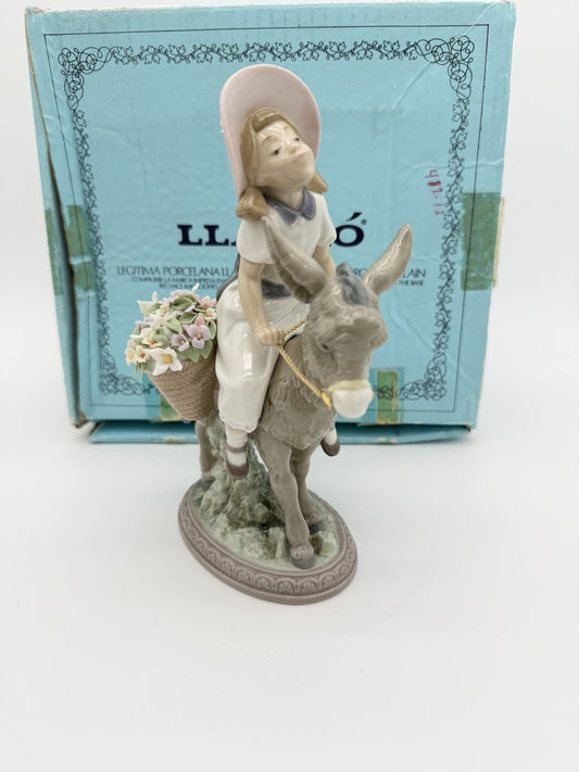 LLADRO Spain Porcelain Look At Me Girl On Donkey Figurine (missing Flowers)