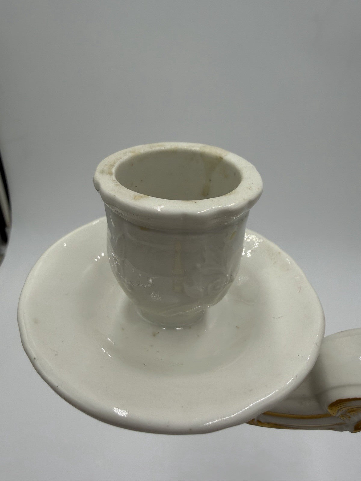 Rare 19th C KPM Berlin Rocaille porcelain candelabra kneeling reading putto 14”