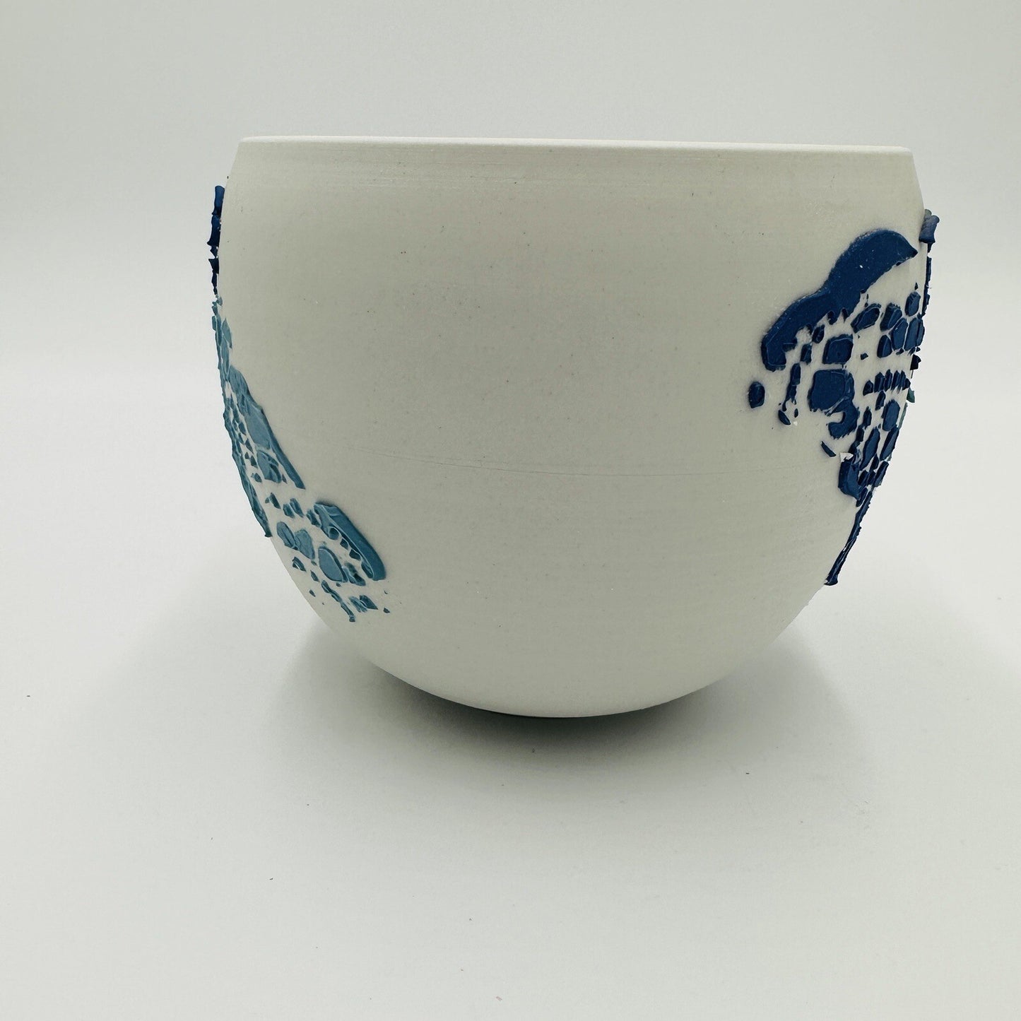 Danish Bowl Pottery Ceramic 1970s White Blue Collection Serveware