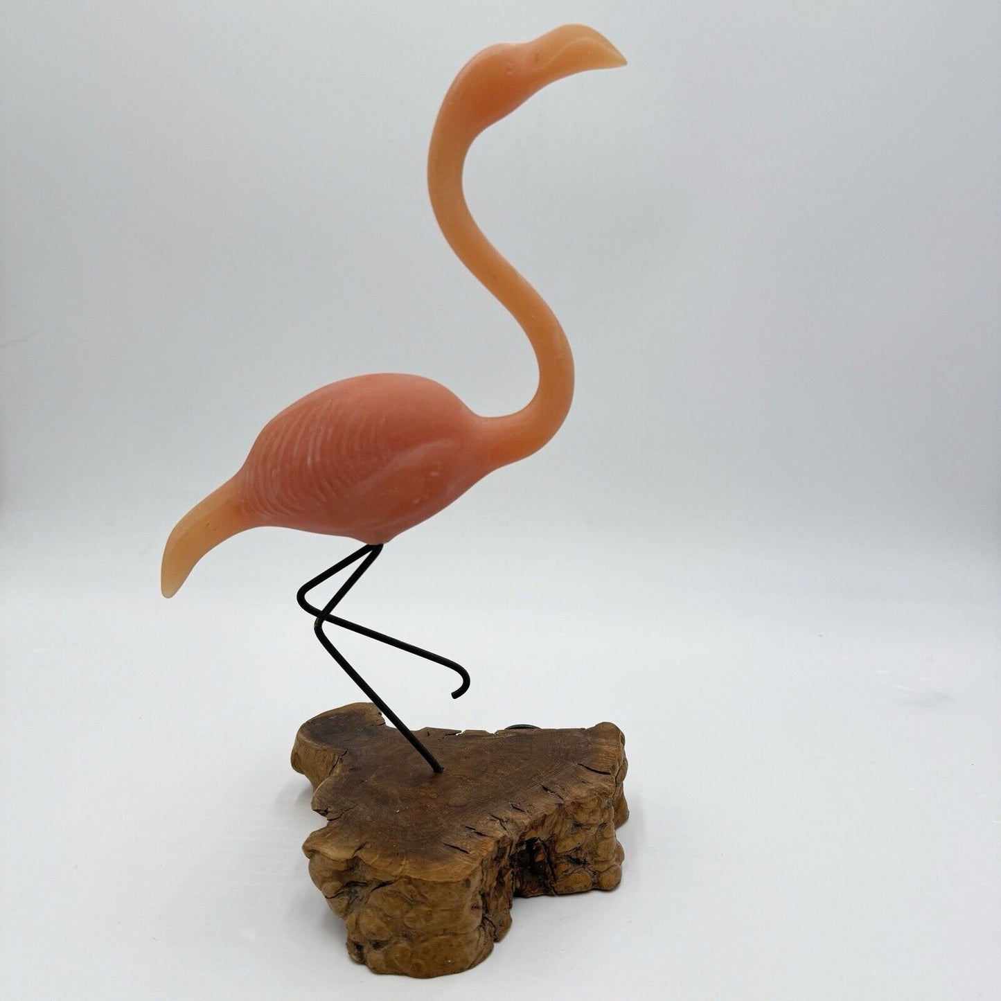 Vtg John Perry Pink Flamingo On Burl Wood Sculpture Nautical Decor Large 12”