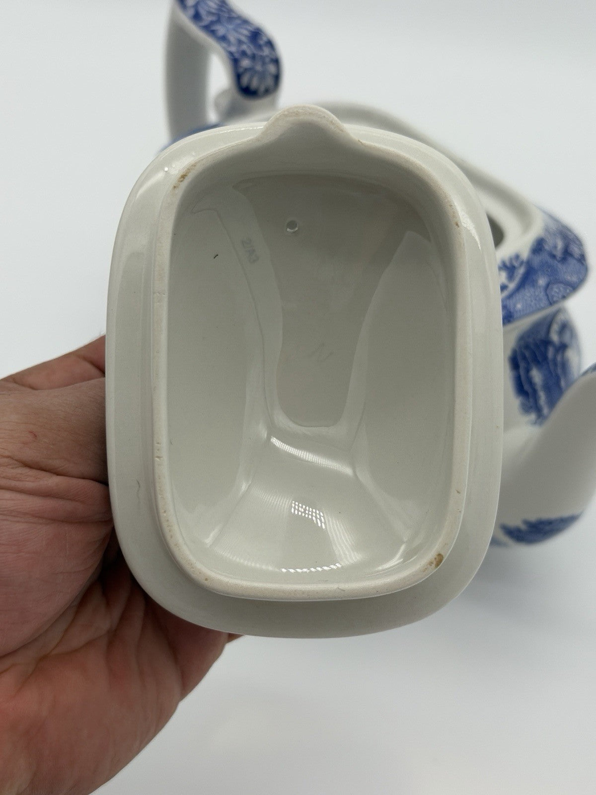 Large Spode England Porcelain Italian Blue & White Teapot 17/A4 Scenic 10”x5”