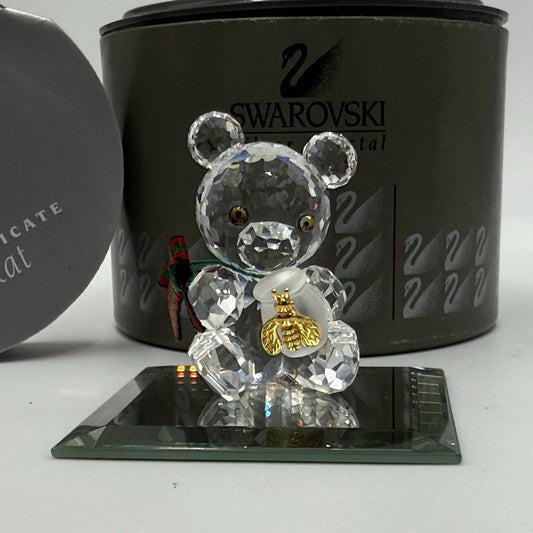 Swarovski Crystal KRIS BEAR Honey Pot w/ Bumble Bee Box /COA /glass Display