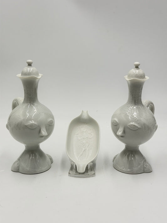 Rosenthal Bjorn Wiinblad Studio Line Romanze Face Head Cruets Porcelain & Tray