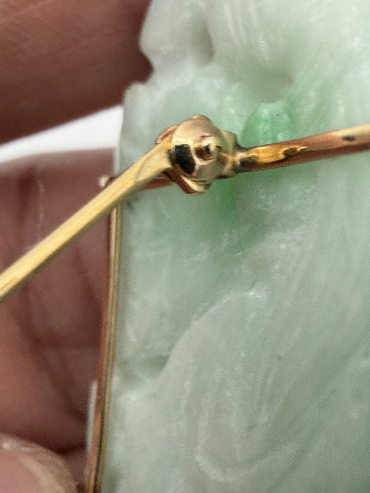 Antique Chinese 14K Yellow Gold Jadeite Jade Pin Brooch Natural Jade