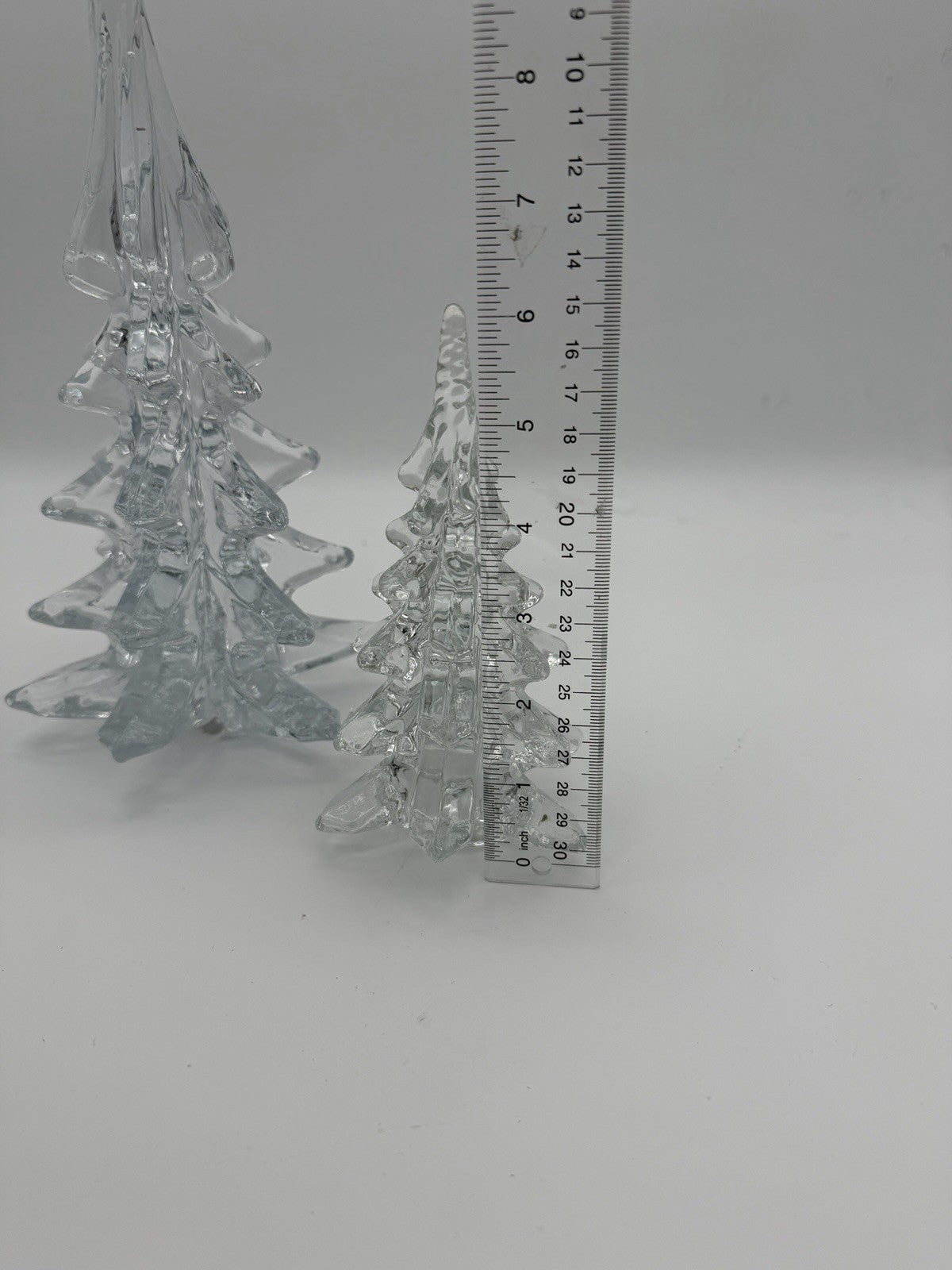 Vintage Silvestri Handcrafted Clear Art Glass Christmas Trees 10.5”&6” Figurines