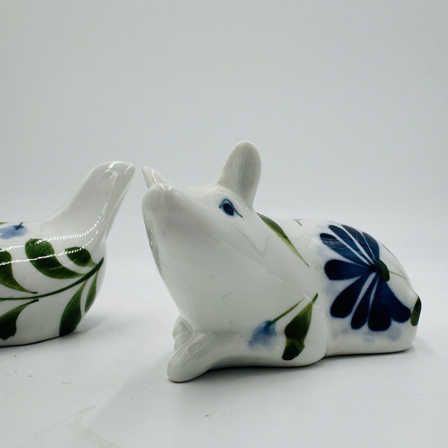 Dansk Porcelain Sage Song  Blue White Green Ceramic Pig & Chicken Figurines