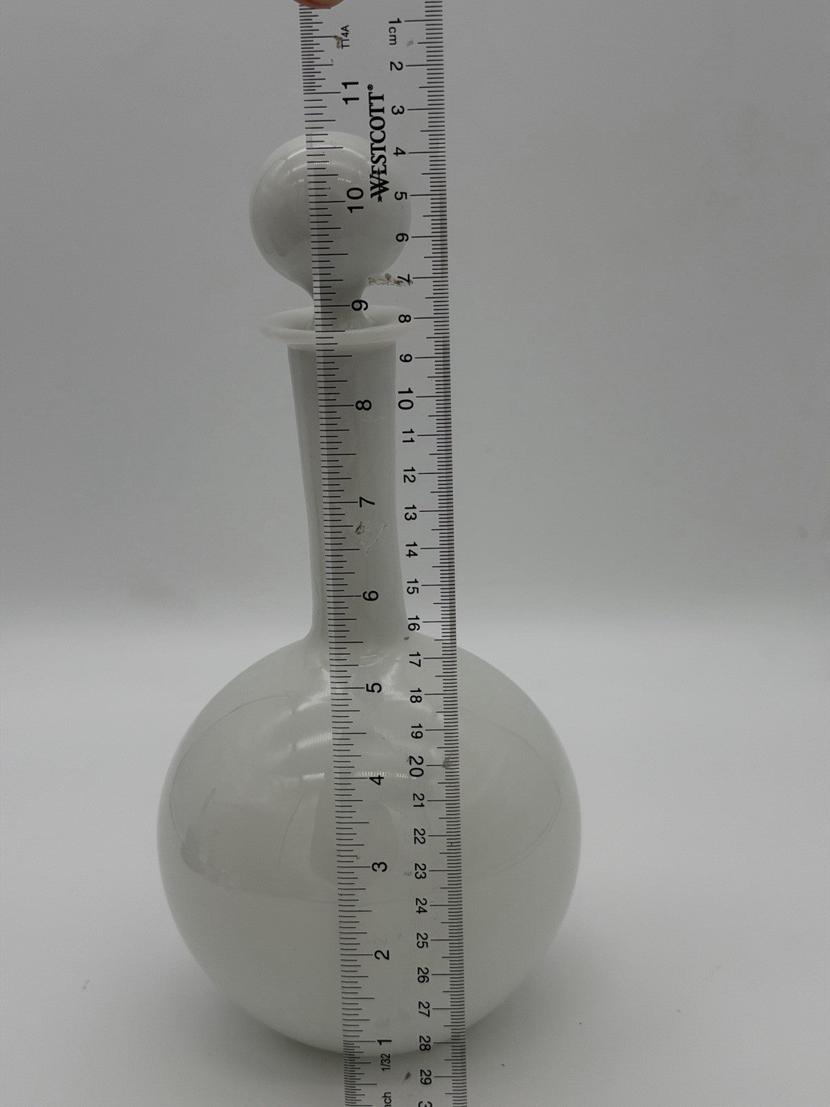 Vtg Art Glass Portieux Vallerysthal White Opaline Dresser Bottle /Stopper 11”H