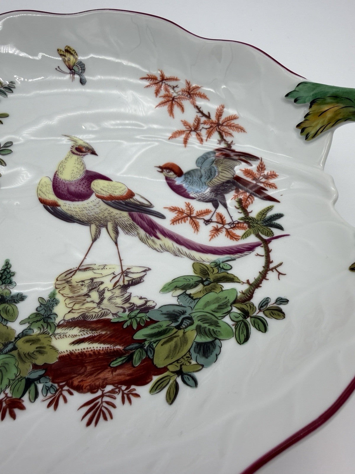 Mottahedeh Williamsburg Porcelain Chelsea Birds  Leaf Bowl Portugal Large Vtg