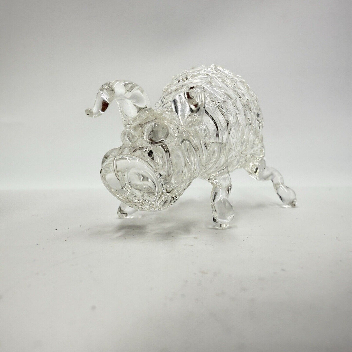 Hand Blown Art Glass Pig Figurine Swirl Design Clear Small 2” Hand Made