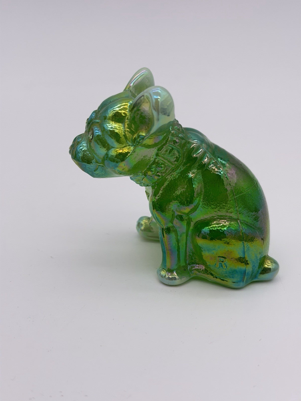 Westmoreland Art Glass Green Iridescent French Bulldog Dog Figurine 2.5”H Mint