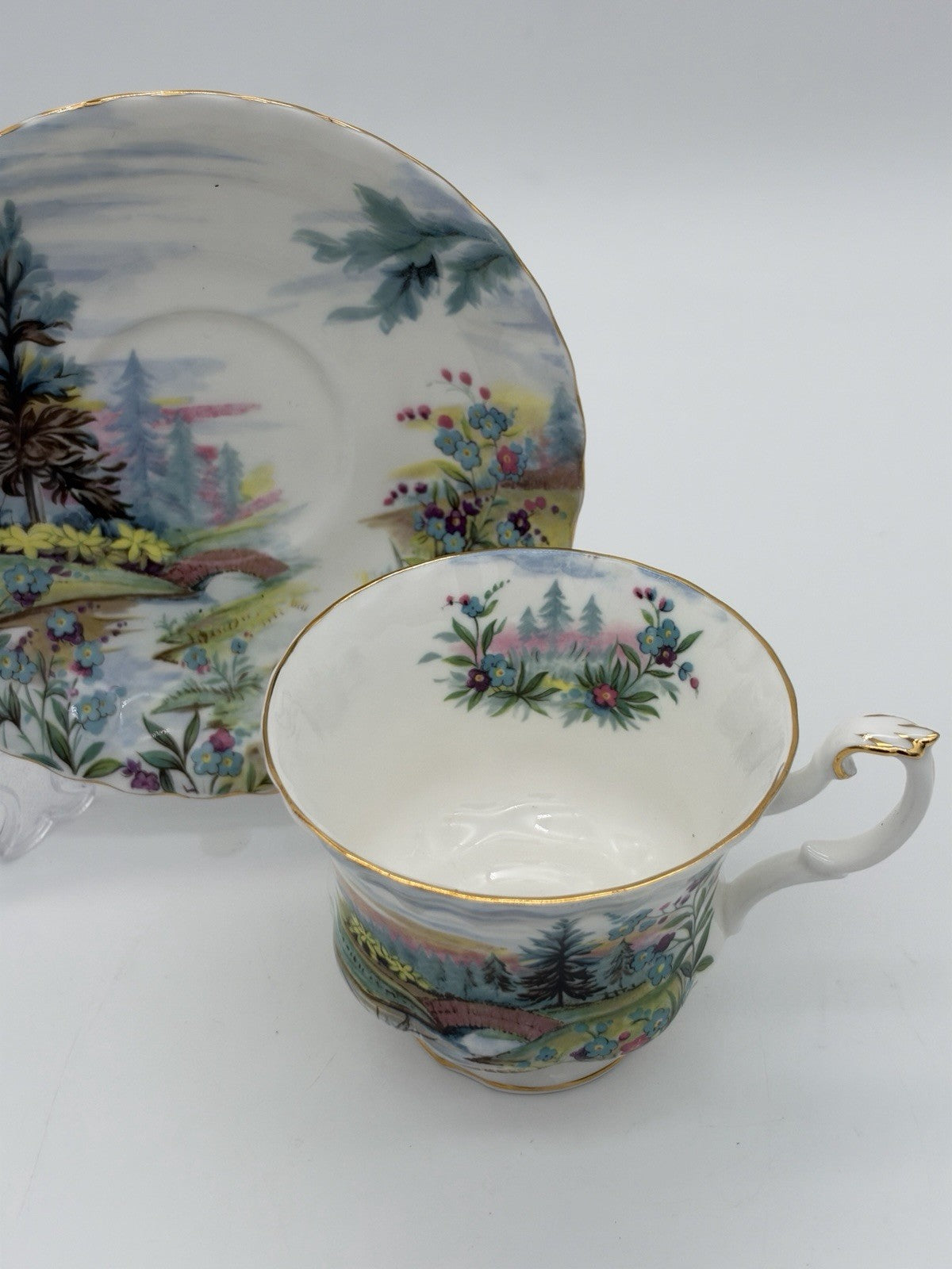 Royal Albert England Porcelain Country Scenes Dovedale Tea Cup & Saucer Set Rare