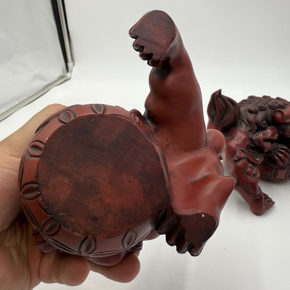20th Century Chinese Foo Dogs Resin Cinnabar Good Luck Bookends Large Figurines
