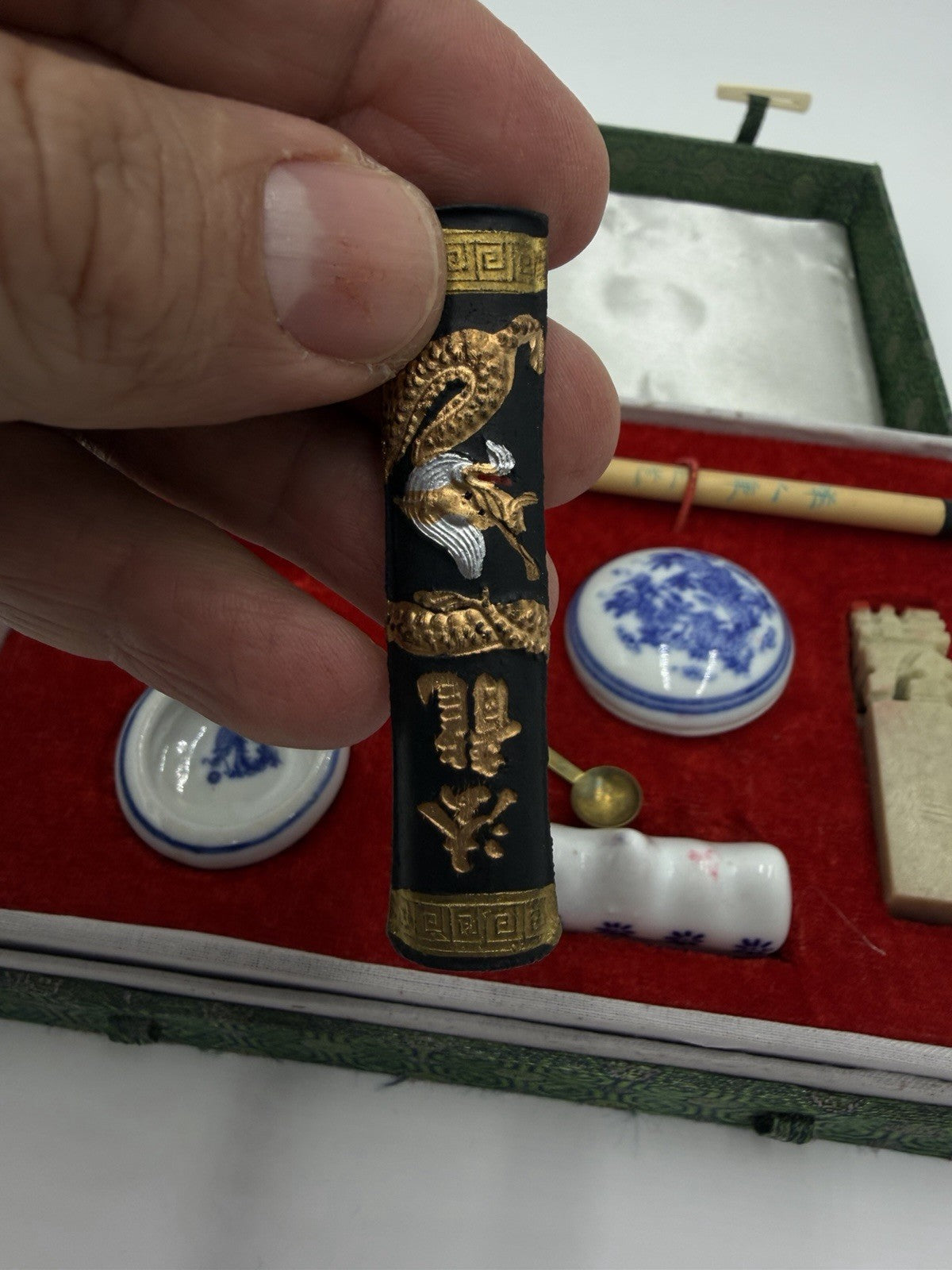 Vintage CHINESE CALLIGRAPHY BRUSH PEN INK WRITING STATIONARY BOX SET