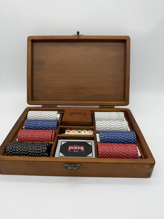 M.LOUIS ACC PROFESSIONAL POKER CHIP SET  WOOD CASE 200 chips Vintage Rare