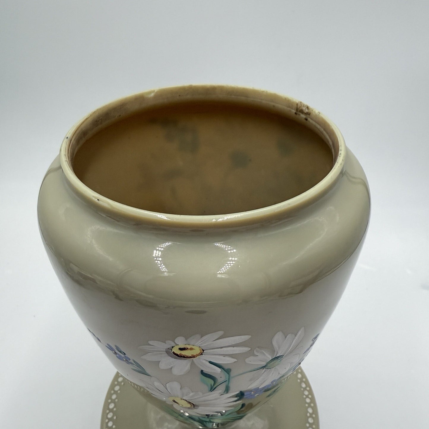 Antique Victorian Bristol Art Glass Hand Painted Daisies Footed Large Vase 11in