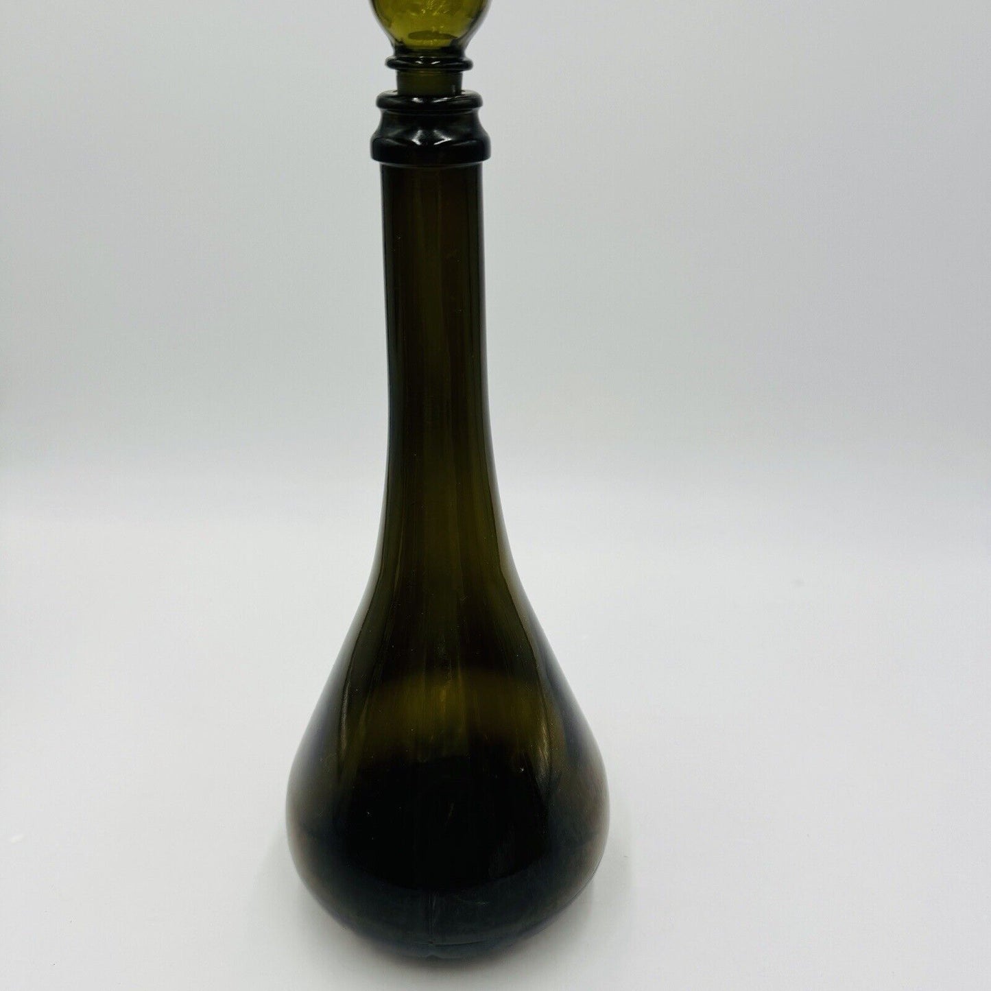 Glass Decanter With Stopper 14in MCM Green Olive Italy Art Vintage Large