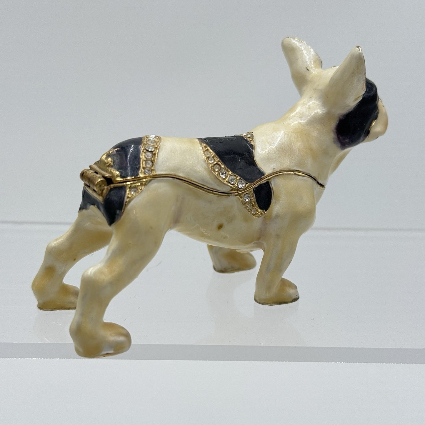 Ciel Boston Terrier Dog Trinket Box. Hand Set Swarovski Crystals & Enamel