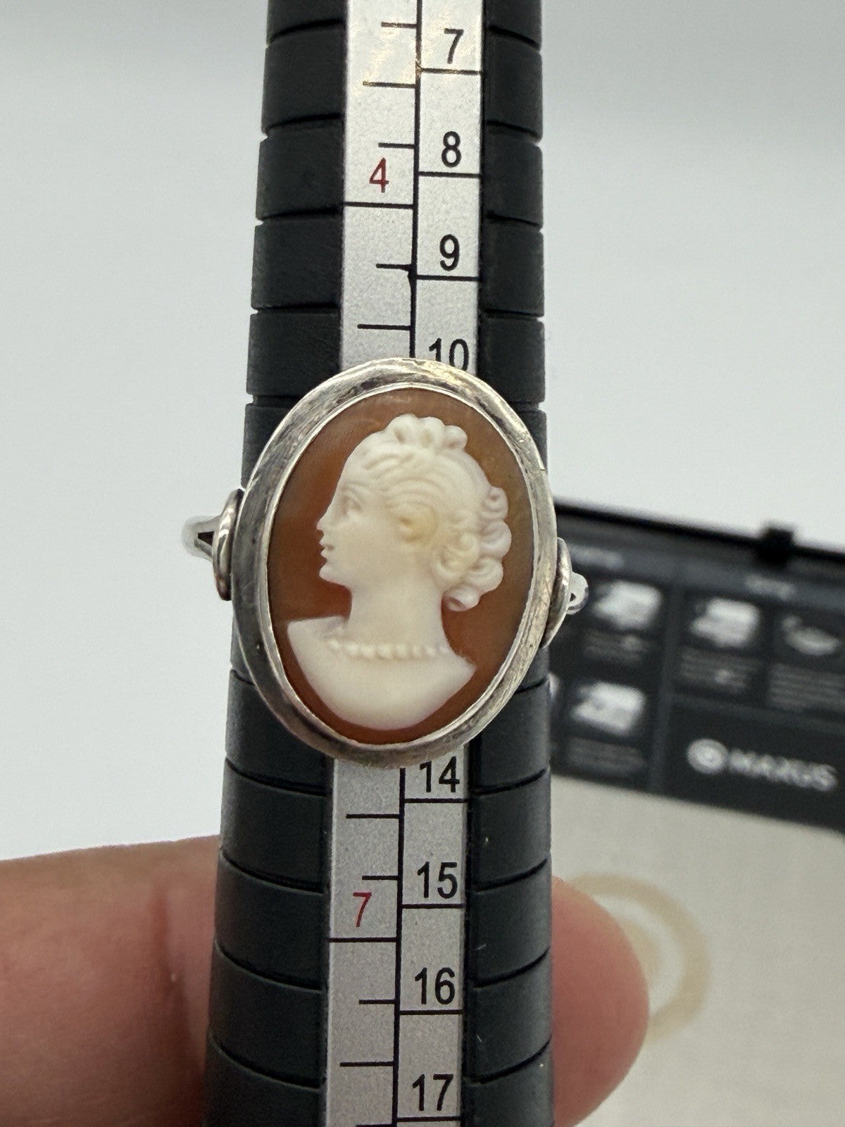 Antique Victorian Cameo Ring Silver Size 5.5 Hand-Carved Shell Design