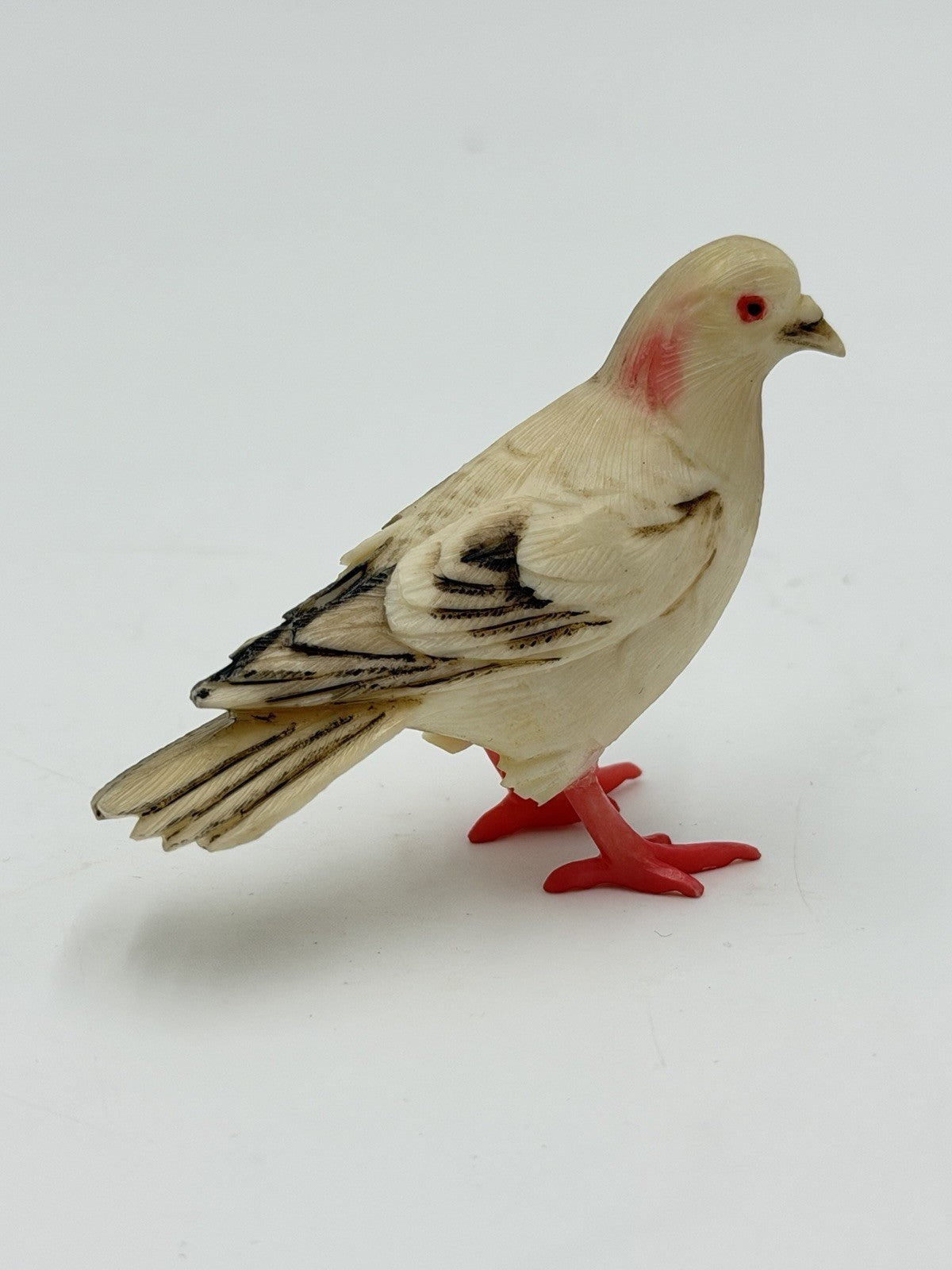 Antique Hand Carved Pigeon Mini Figurine Folk Art Polychrome 2” Dove Bird Resin