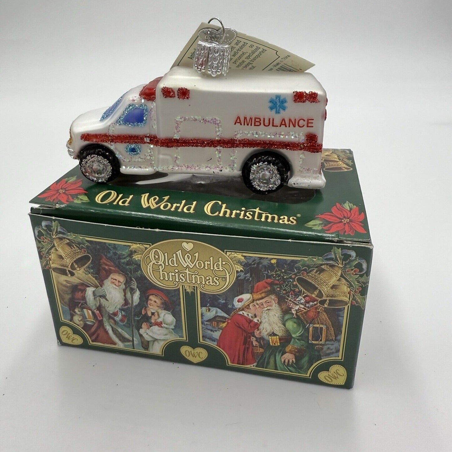 Old World Christmas "Ambulance" Ornament-GLASS EMT First Responder Volunteer New